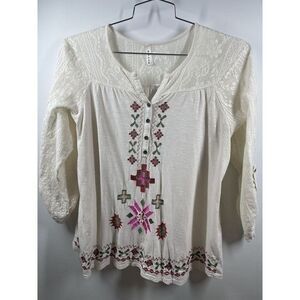 Roper Wear the West Women’s embroidered Boho Style Top Roll Tab Sleeves Size‎ L